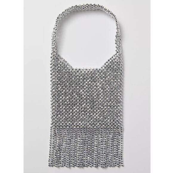 Urban Outfitters Kimchi Blue Beaded Fringe Bag in Silver Metallic Beading Purse - Picture 3 of 9